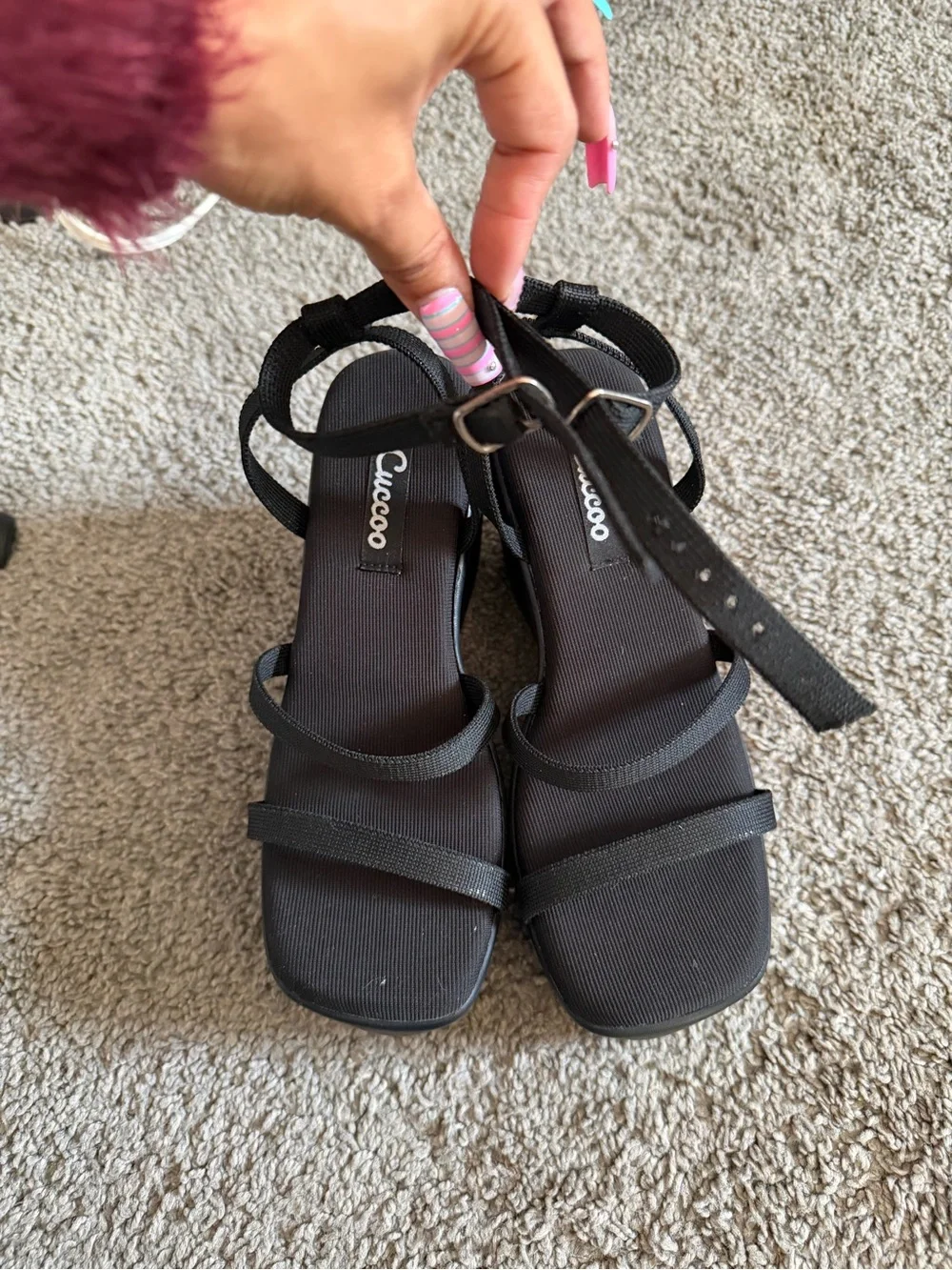 Forever 21 Black Platform Wedge Sandals with Strappy Upper
